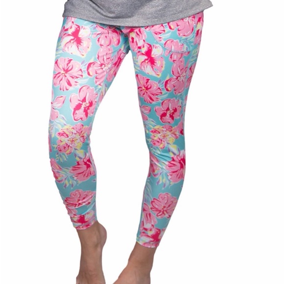 Simply Southern Pants - Simply Southern Tropical Floral Pink and Blue Leggings With Pockets Medium